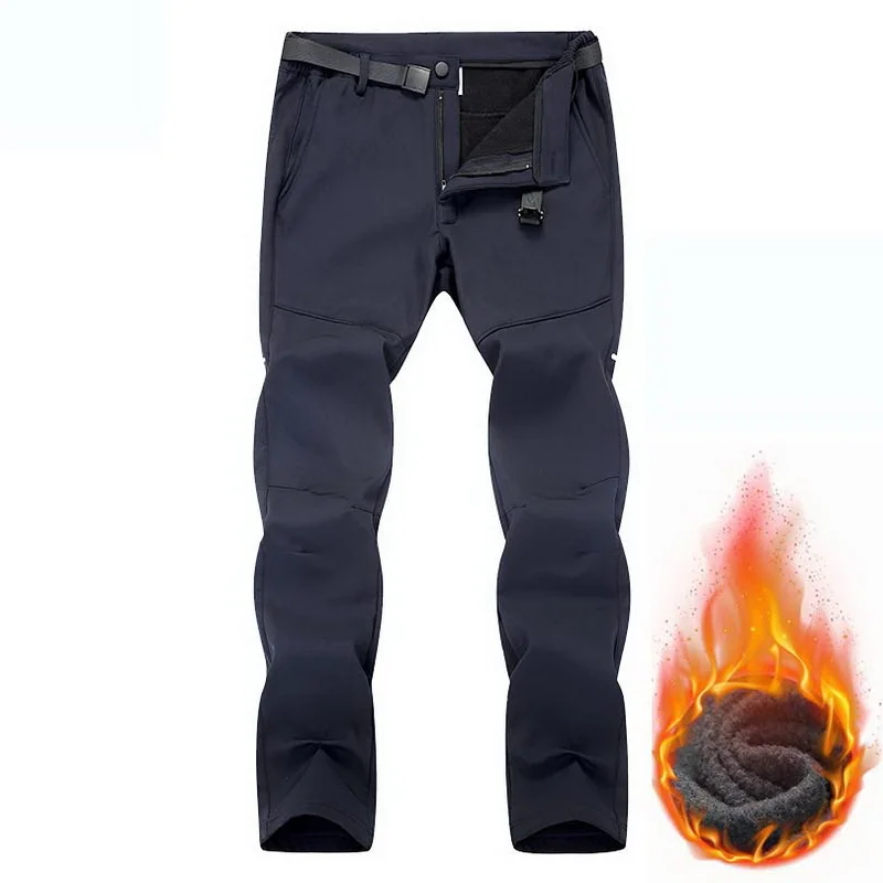 

New Thick Fleece Hiking Pants Mens Winter Outdoor Warm Softshell Male Skiing Waterproof Reflective Trekking Trousers