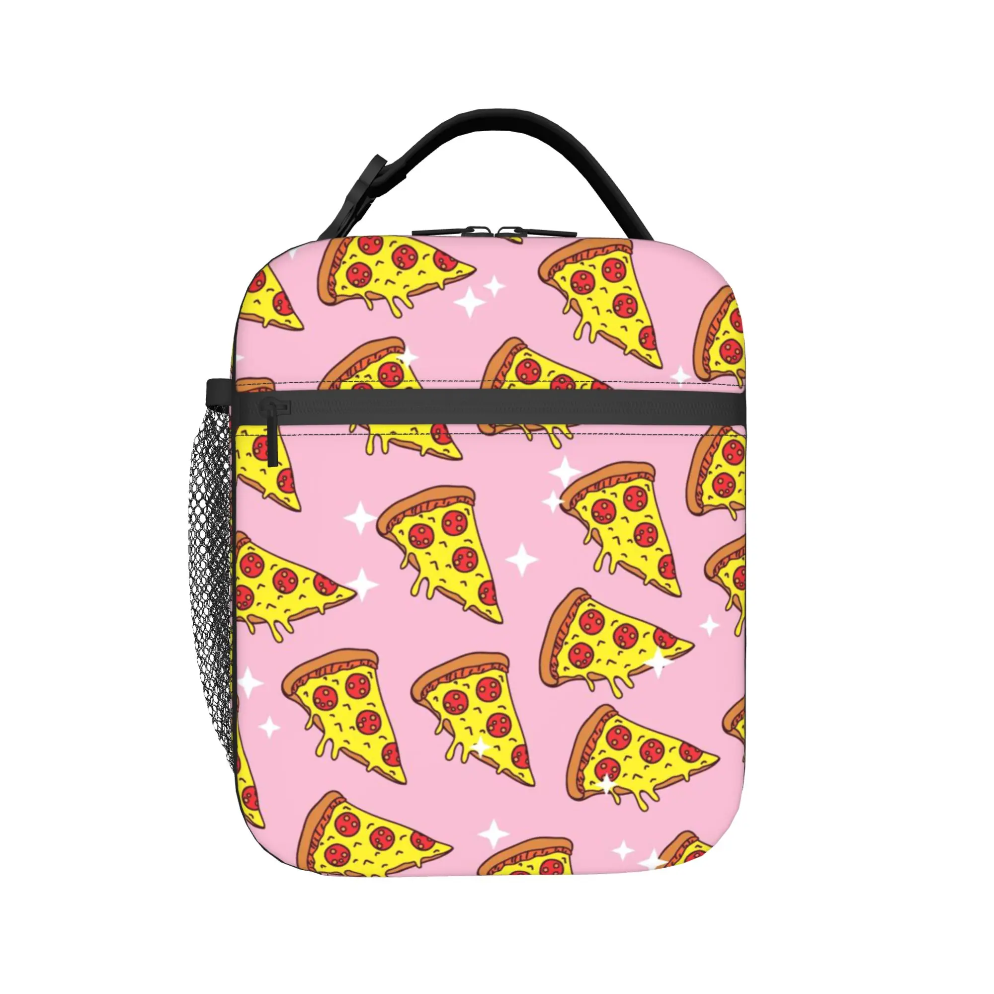 

Изолированные сумки для еды с изображением вкусной пиццы для мужчин и женщин, контейнер для хранения продуктов, портативный термоконтейнер для еды для школы и офиса