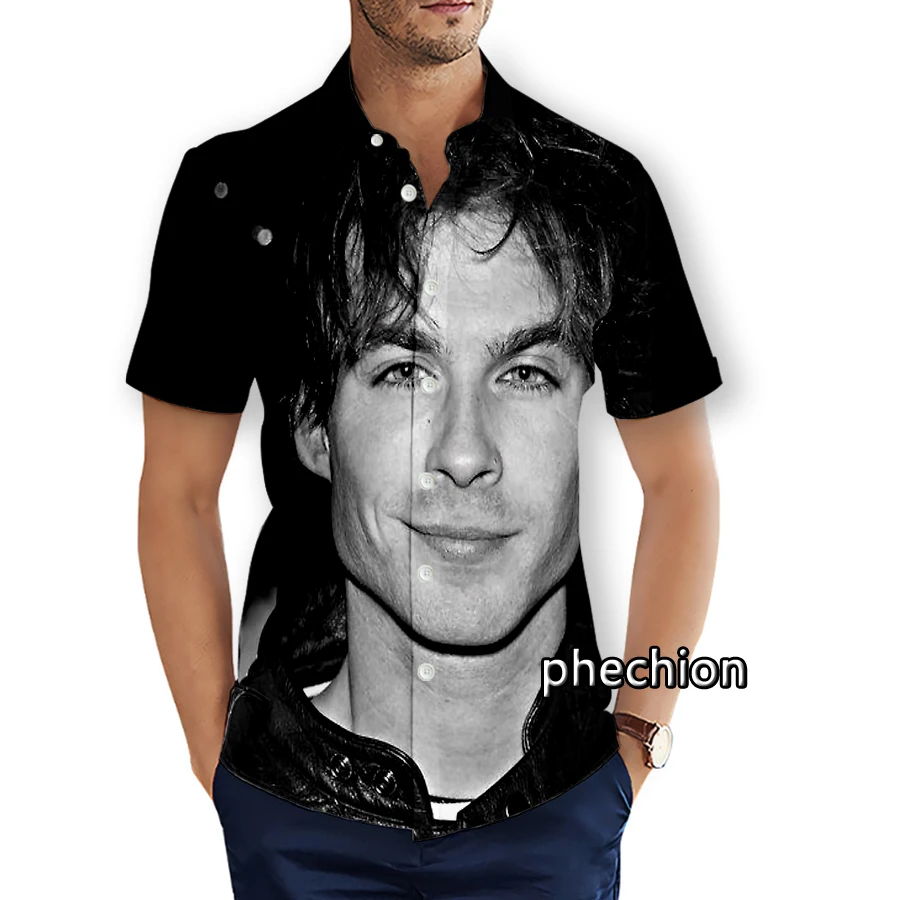 Hawaiian Mens Short Sleeve Beach Shirts Casual The Vampire Diaries 3D Printed Shirts Plus Size S-5XL Fashion Men Tops U30