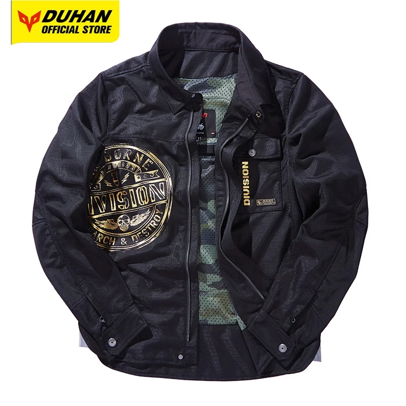 

DUHAN Retro Motorcycle Jackets Four Seasons Motorcycle Cycling Shirt Reflective Motocross Jacket Built In CE Protective Gear