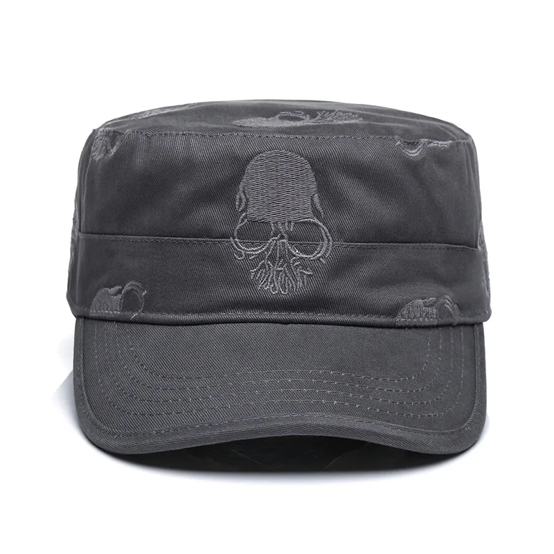 2022 Large Big Size Male Army Hat Cool Men Outdoor Casual Skull Embroidered Personality Leisure Flat Cap