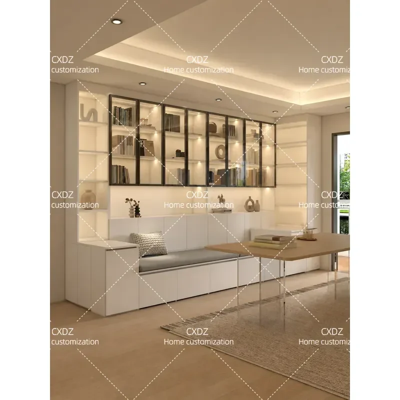Living Room Sofa Bookcase Whole Wall Multifunctional Locker with Glass Door Bookshelf Background Wall Cabinet