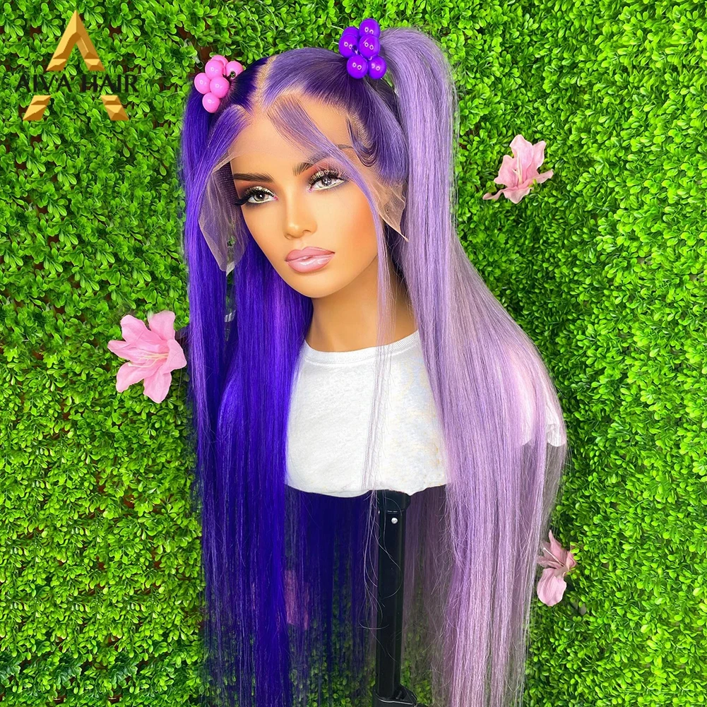 Blonde Purple Synthetic 30Inch 13X4 Lace Front Wig Straight Transparent Green White Color Drag Queen Wigs For Black Women 180%