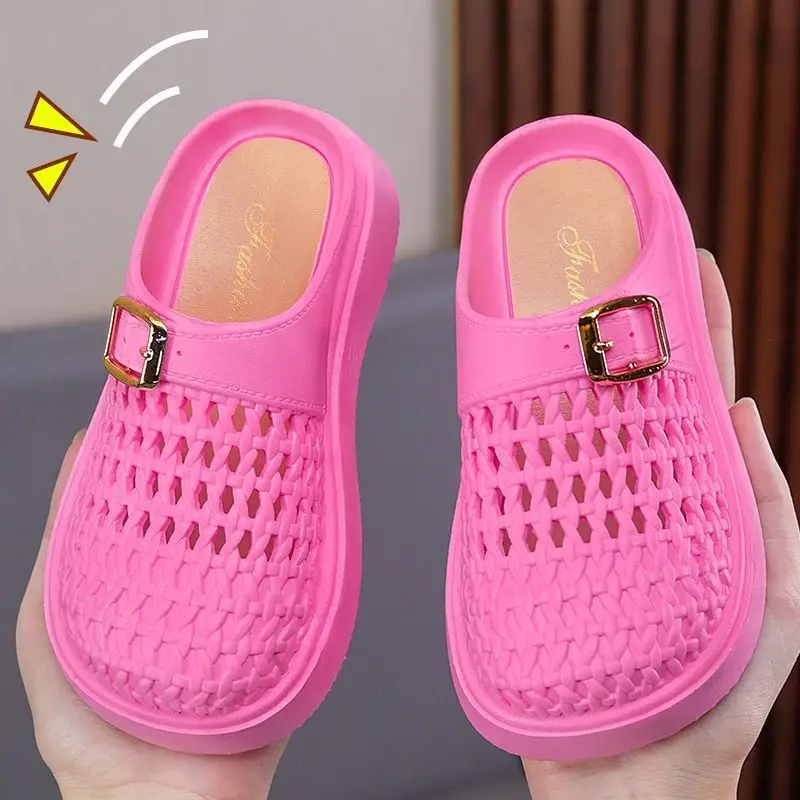 2026 New Style Girls Summer Outdoor Closed Toe Buckle Strap Openwork Roman Fishnet Sandals