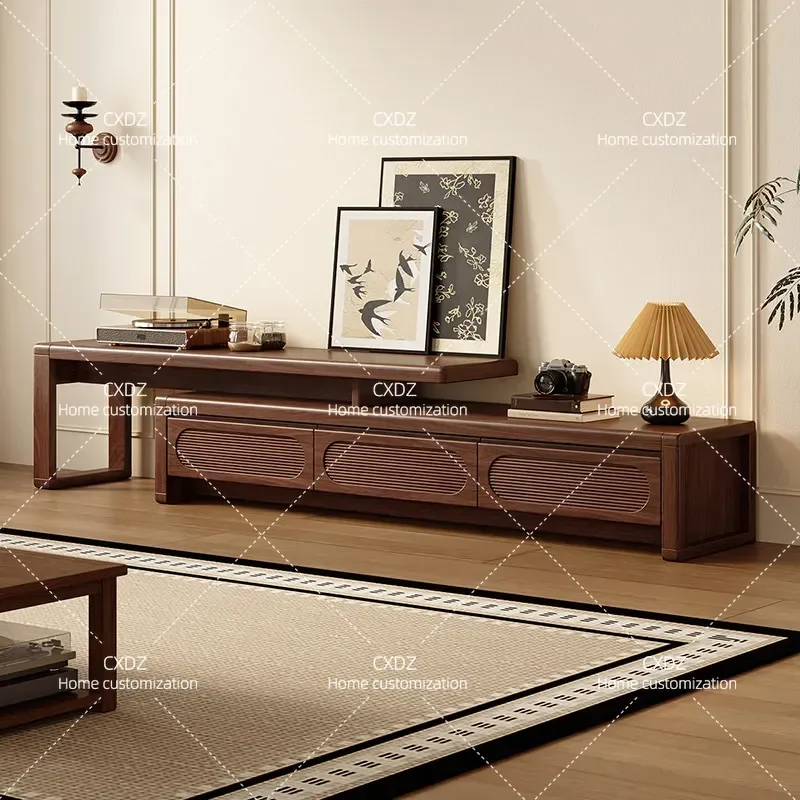 Black Walnut TV Cabinet Chinese Simple Solid Wood Living Room Storage Locker Small Apartment Coffee Table and TV Stand