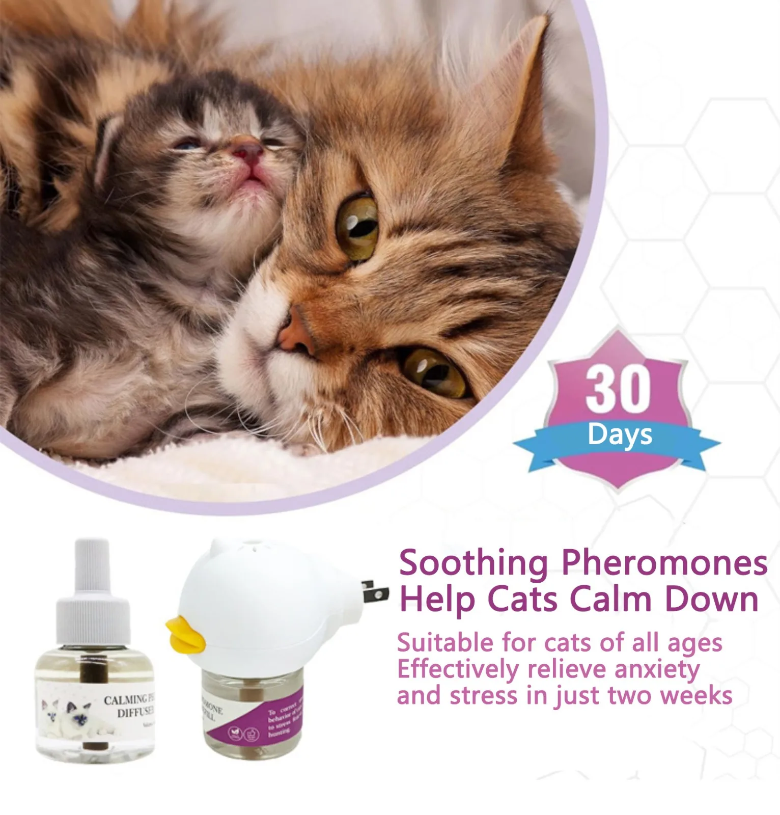 Pheromone Diffuser for Cats Cat Pheromone Plug-In Relaxants Start Kit 30-Day Refill Calming Spray for Calm Relaxing Home Indoor