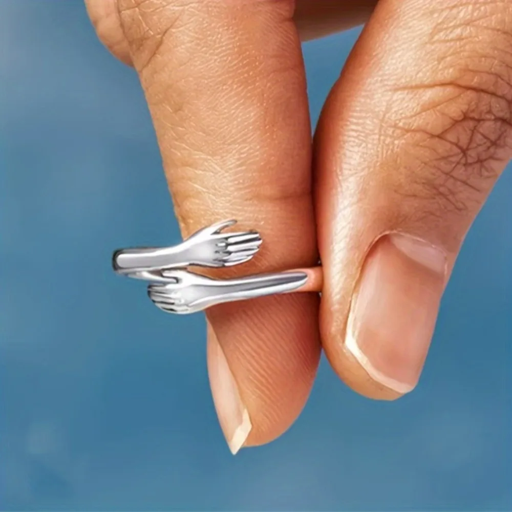 حلقة احتضان من الفولاذ المقاوم للصدأ - تصميم أنيق مفتوح قابل للتعديل للأزواج، مثالي للارتداء اليومي والمناسبات الخاصة