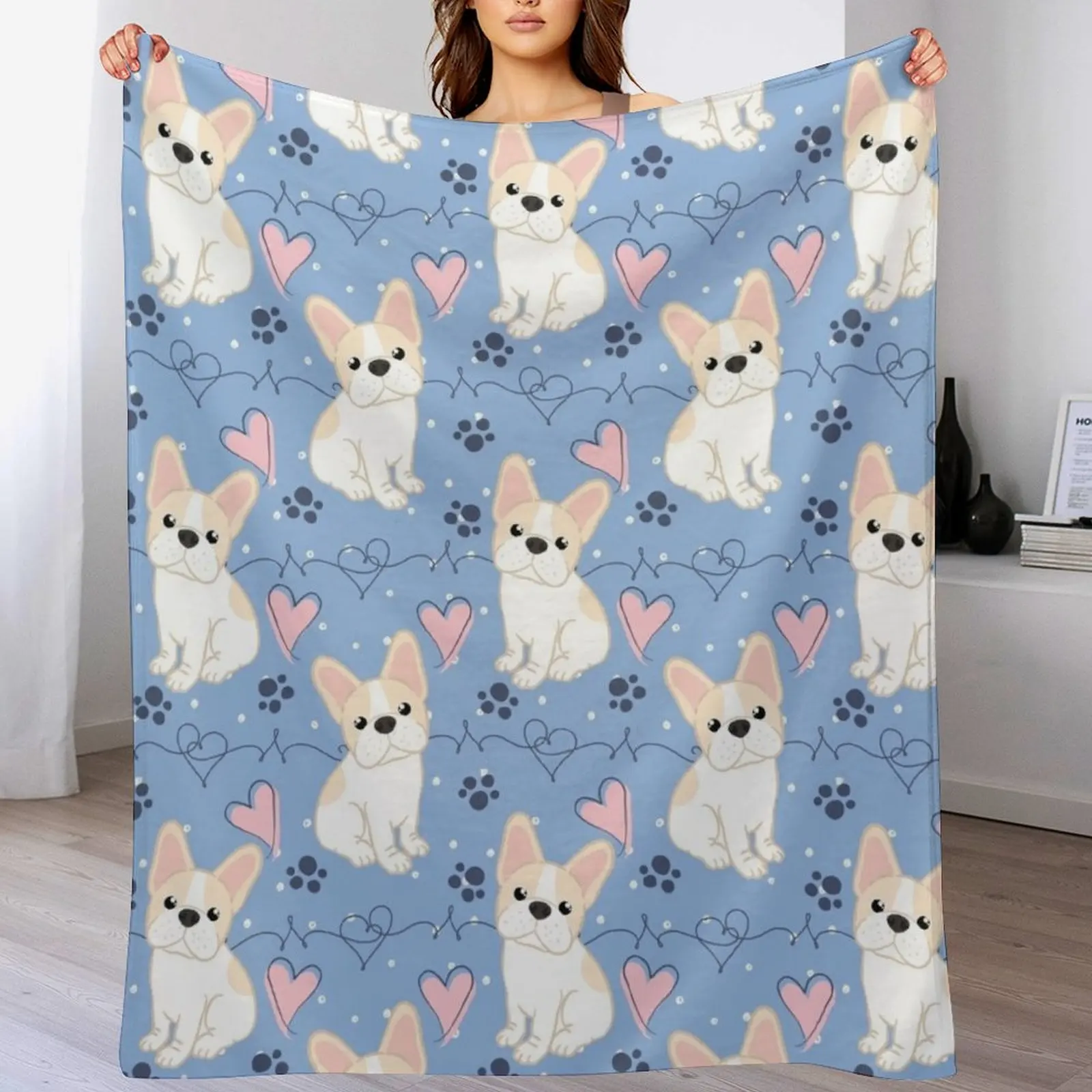 

LOVE Frenchie French Bulldog - Cream Pied Throw Blanket All Weather Soft Throw Blanket for Sofa