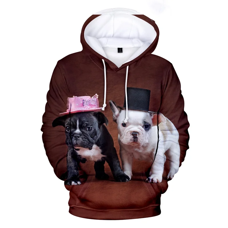 Sudaderas con capucha de Bulldog Francés para hombres y mujeres, sudadera con estampado 3D de perro, chaqueta Harajuku informal, abrigo de manga