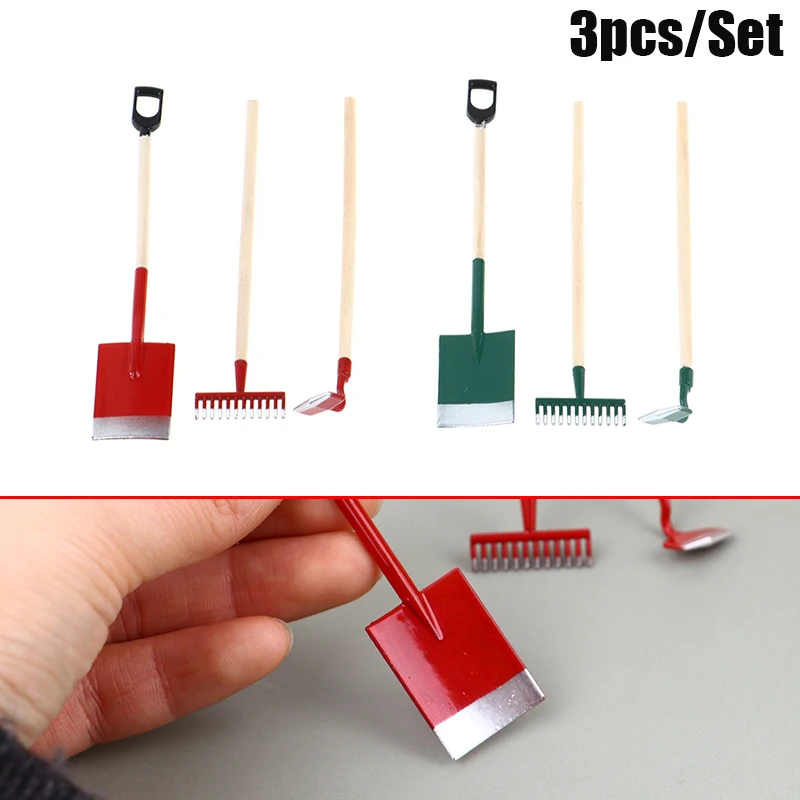 3 stks Poppenhuisminiaturen Tuinieren Schop Hark Schoffels Farm Tool Pop Decor Fairy Tuin Accessoires Meubels Speelgoed