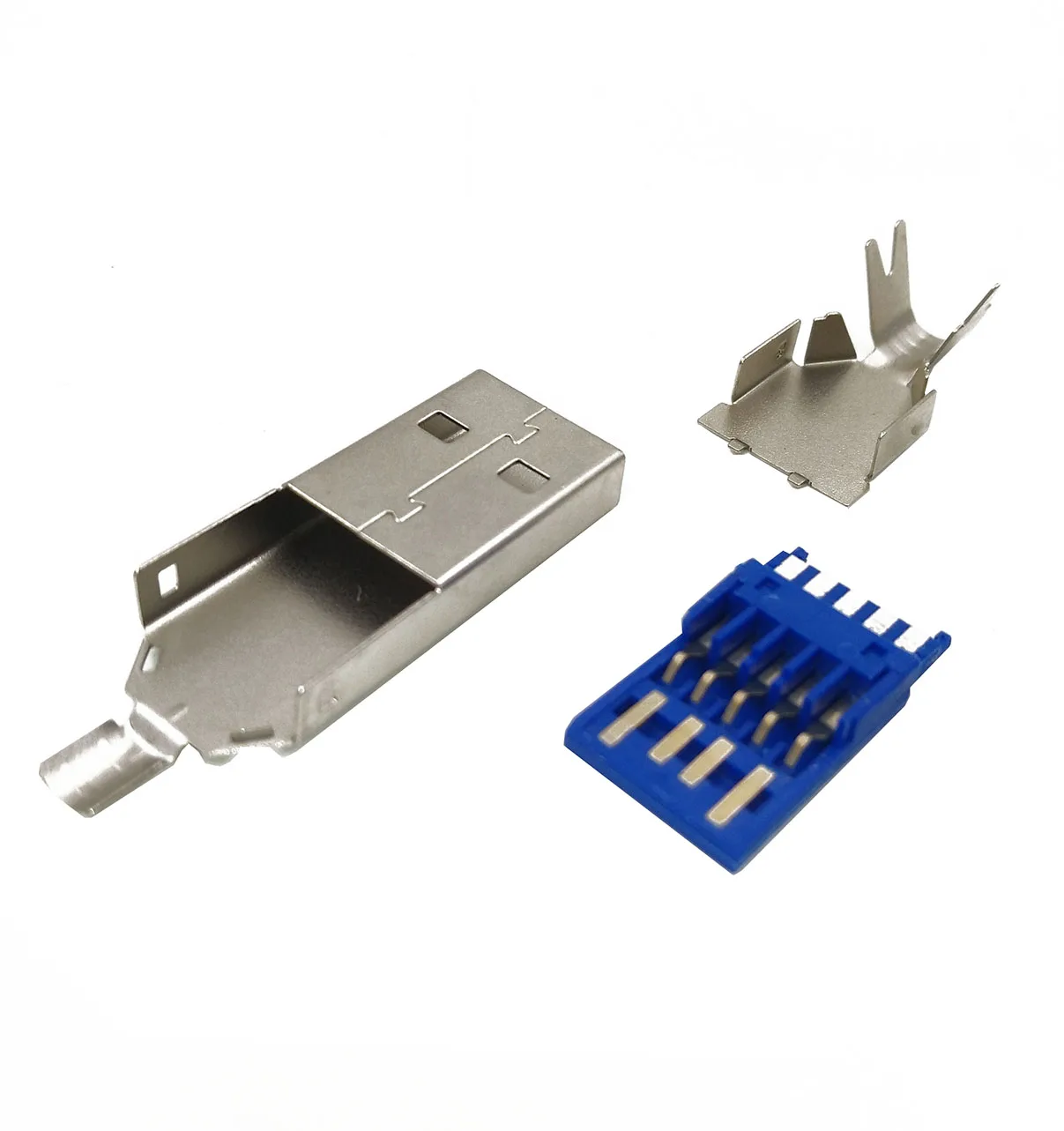 10PCS USB 3.0 AM Triple Connector Set with Wire-Connected Blue Rubber Plug (Male Type) in OD 6.0 Size