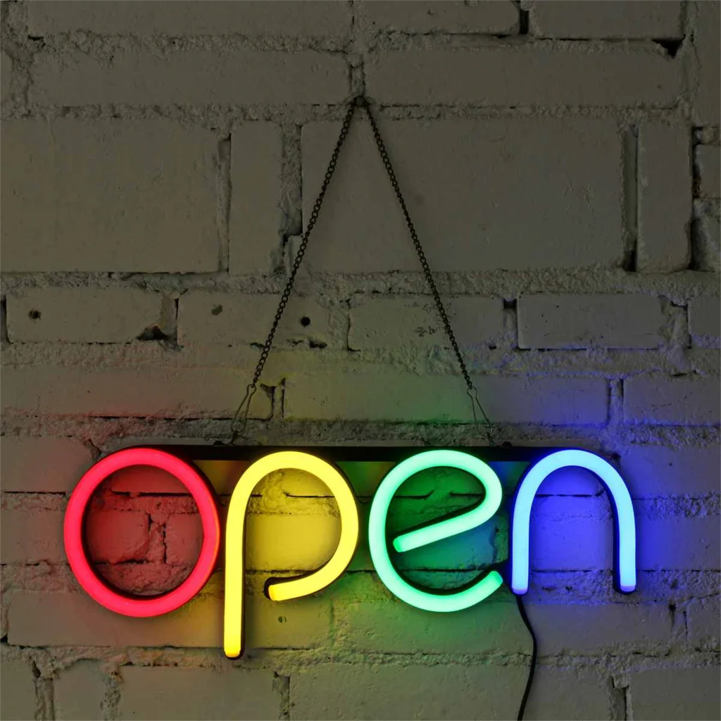 LED open Logo Sign Neon Bulbs Advertising Light Board Shopping Mall Tube Handmade Visual Artwork Bar Pub Club Billboard