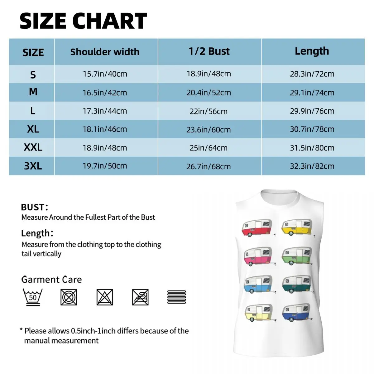 Colourful Vintage Eriba Puck Caravan Daisy Men Printed Sleeveless T-shirt Casual Hip Hop Street Style Beach Holiday Tank Tops