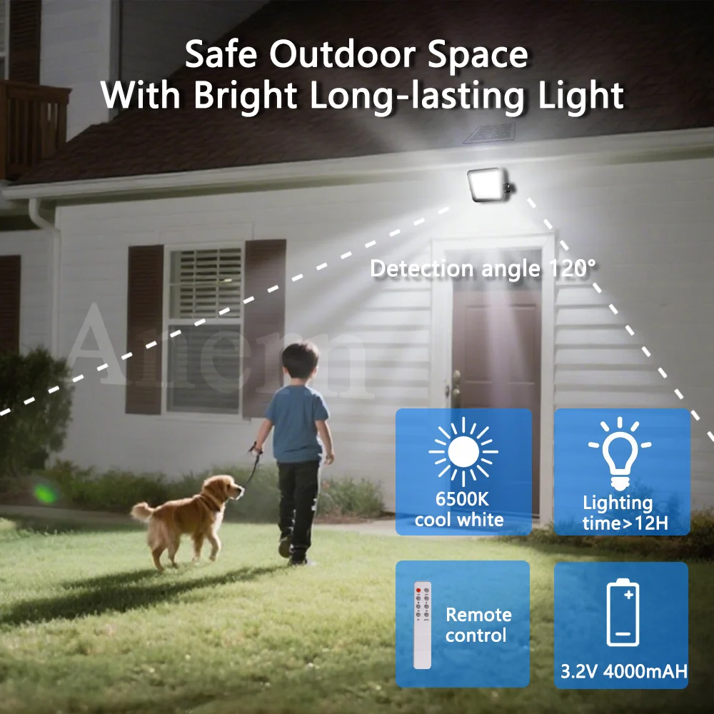 Anern 50W 550lm zonne-licht 5V 6W paneel 4000mAh LiFePO4 IP65 waterdichte afstandsbediening timer dimbaar buiten voor tuin/gazon