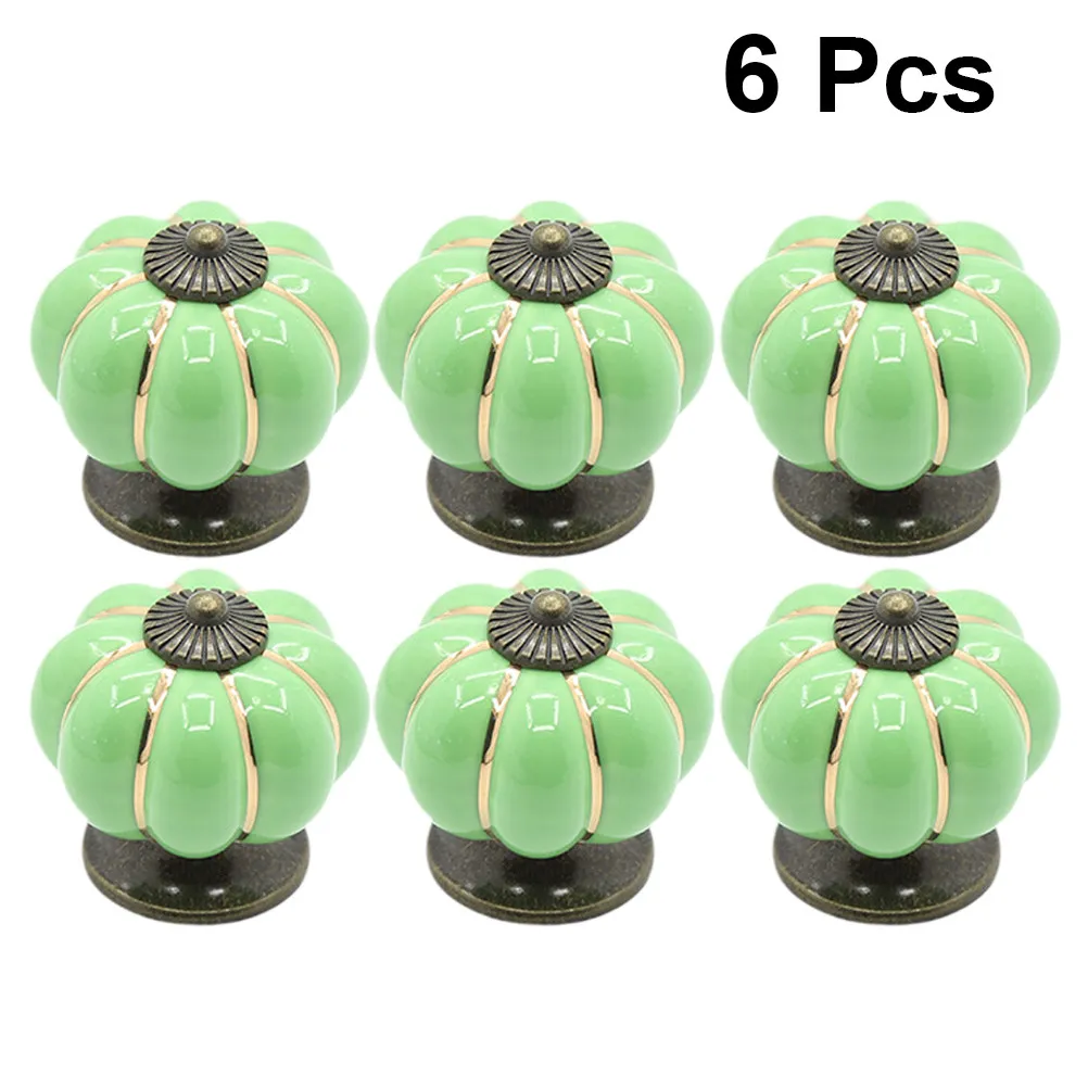 6Pcs Premium Ceramic Cabinet Knobs Drawer Pulls Pumpkin Design Stylish Hardware for Kitchen Bathroom Wardrobe Furniture Green