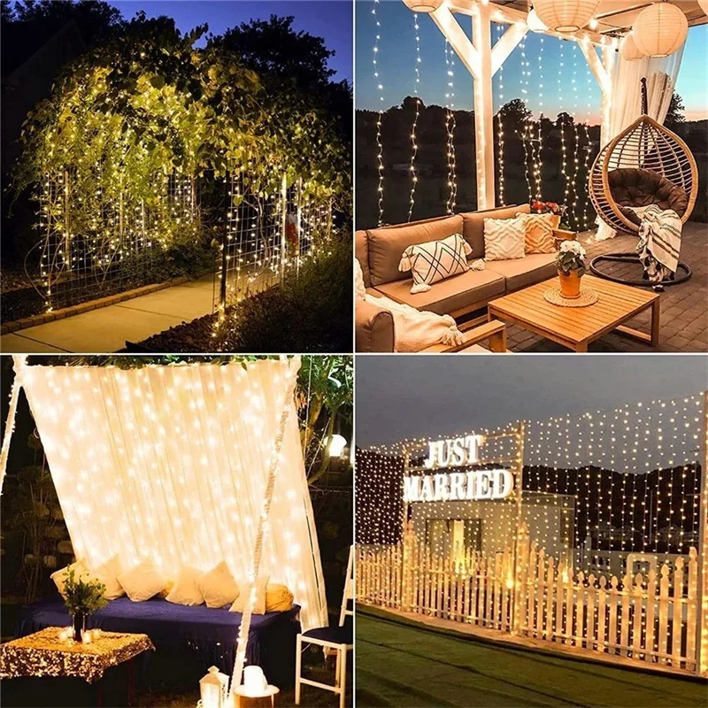 USB Curtain LED String Lights 8 Modes Christmas New Year Party Lights Holiday House Wedding Birthday Party Room Decor Aesthetic
