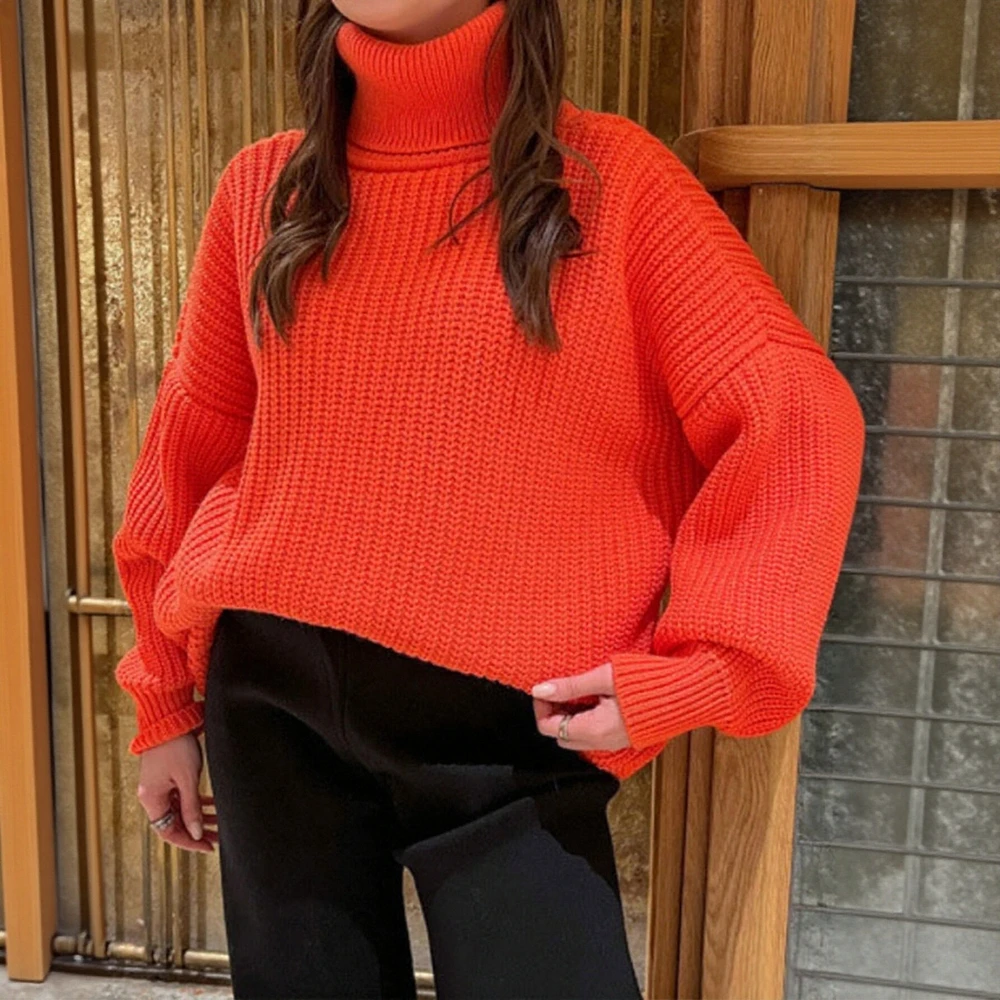 

Women's Autumn Winter Long Sleeve Turtleneck Sweater Comfortable Solid Color Daily Basic Style