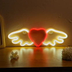 Chi-buy-señal de neón LED Flying Heart, alimentación por USB o batería, fuente de alimentación, letreros de neón, luz nocturna para dormitorio, decoración de sala de estar, lámpara