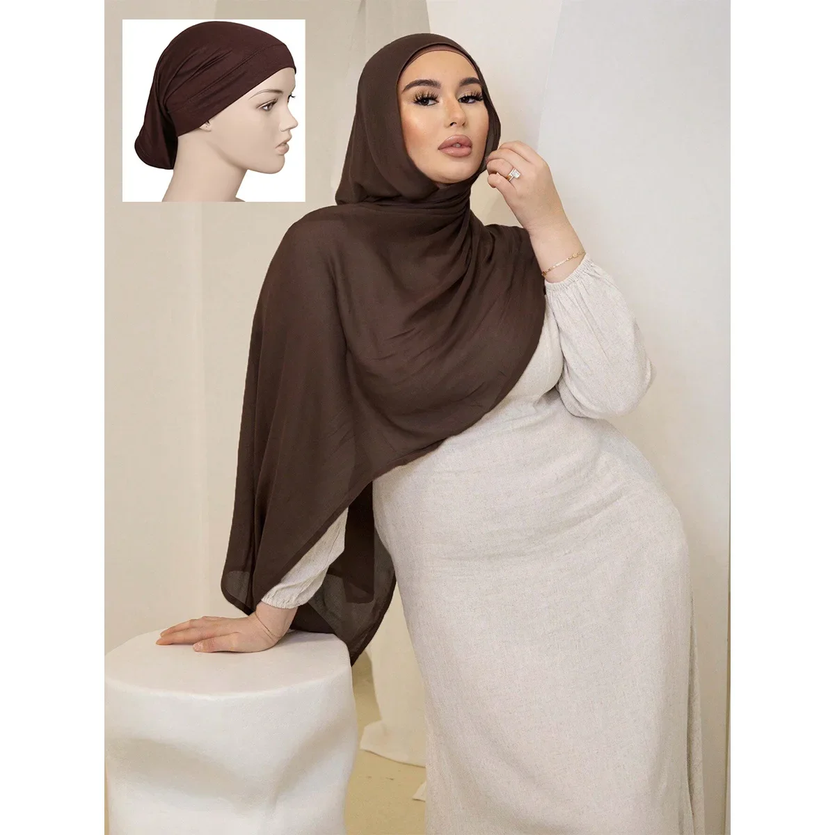 

2pcs/set Modal Cotton Jersey Hijab Underscarf Set Bonnet Turban Muslim Women Veil Islamic Ramadan Headscarf Shawls Wrap Amira