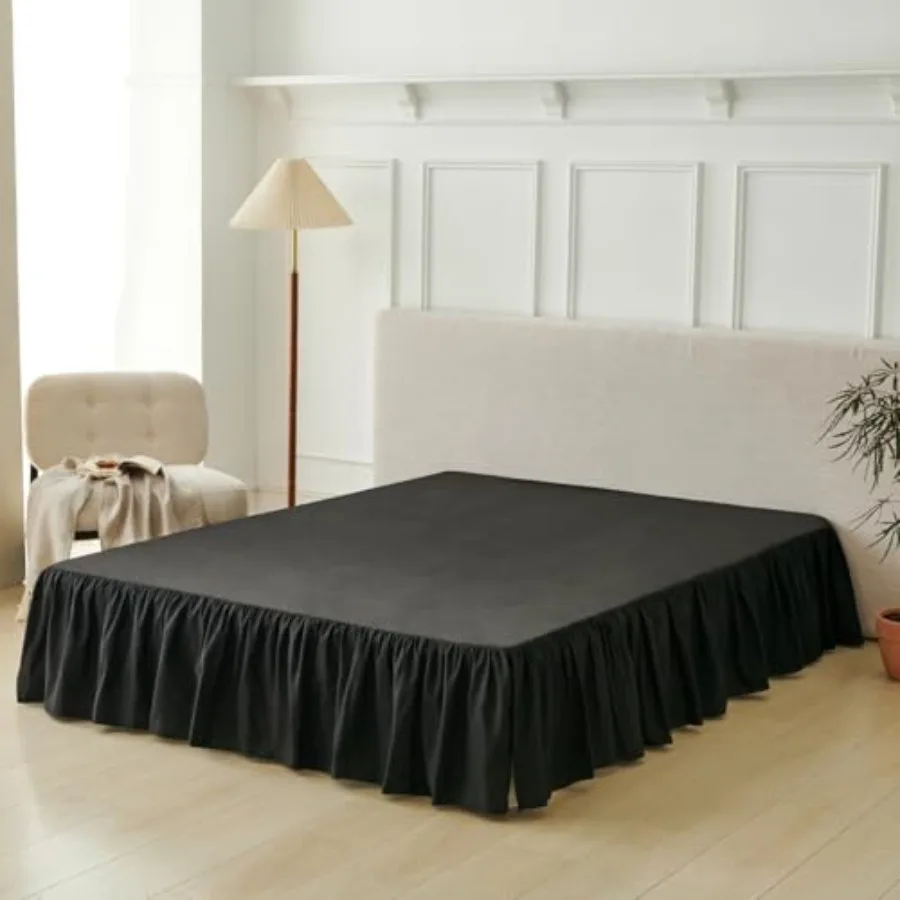 

Elegant Black Ruffled Bed Skirt for Queen Size Beds with 14 Inch Drop and Split Corners Designed for Platform Beds Adds Stylish