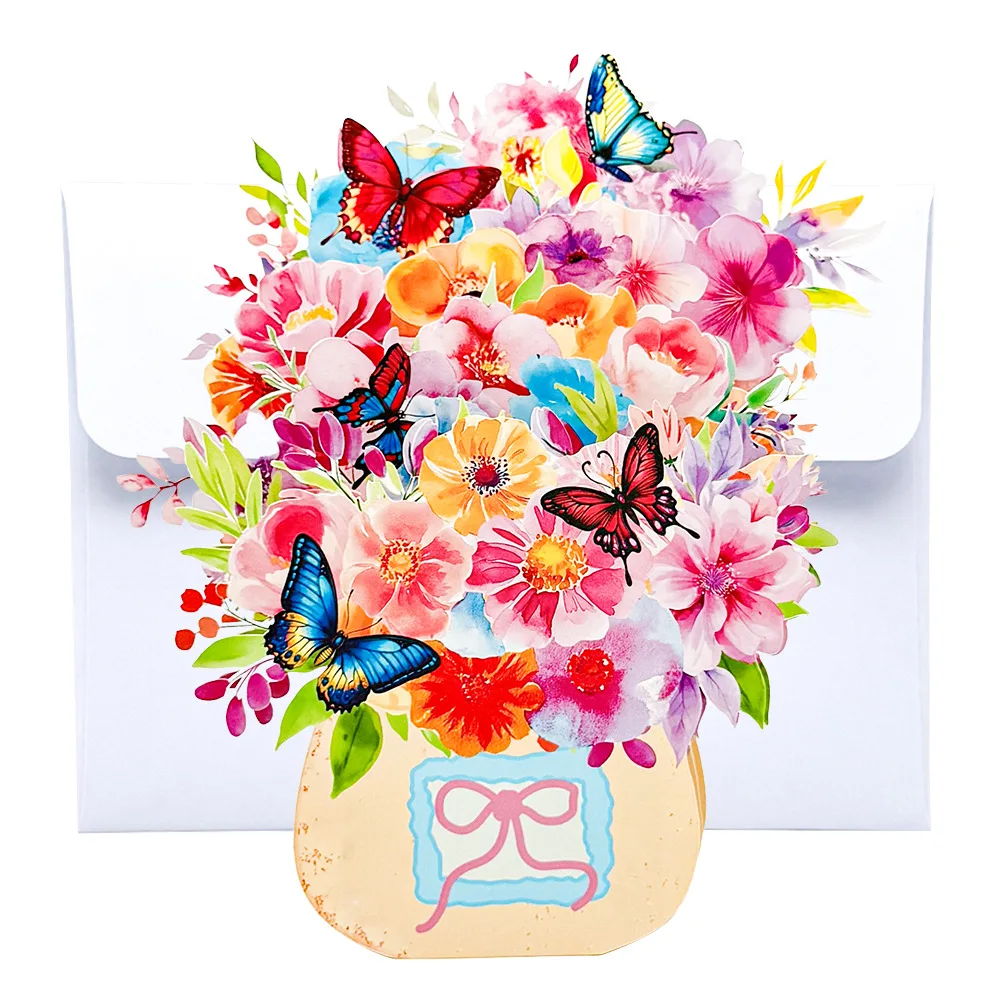 

3D Pop-Up Greeting Card with Envelope Vibrant Floral Design Perfect for Birthdays, Mother's Day, and Valentine's Day