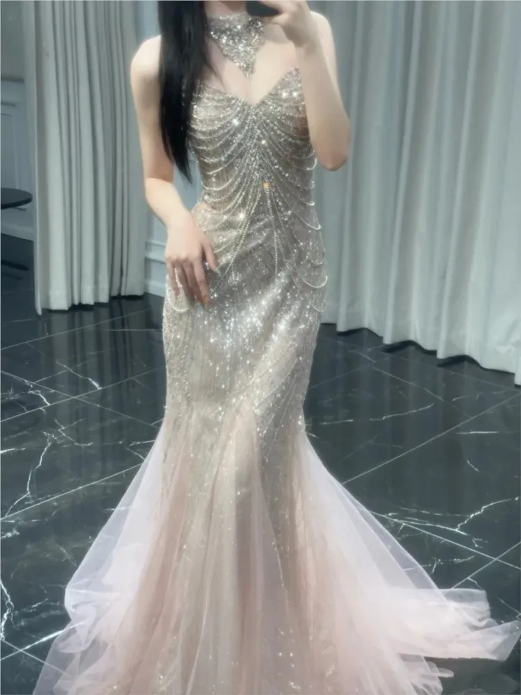 

The new fishtail banquet and coming-of-age ceremony a niche light luxury morning gown toasting dress