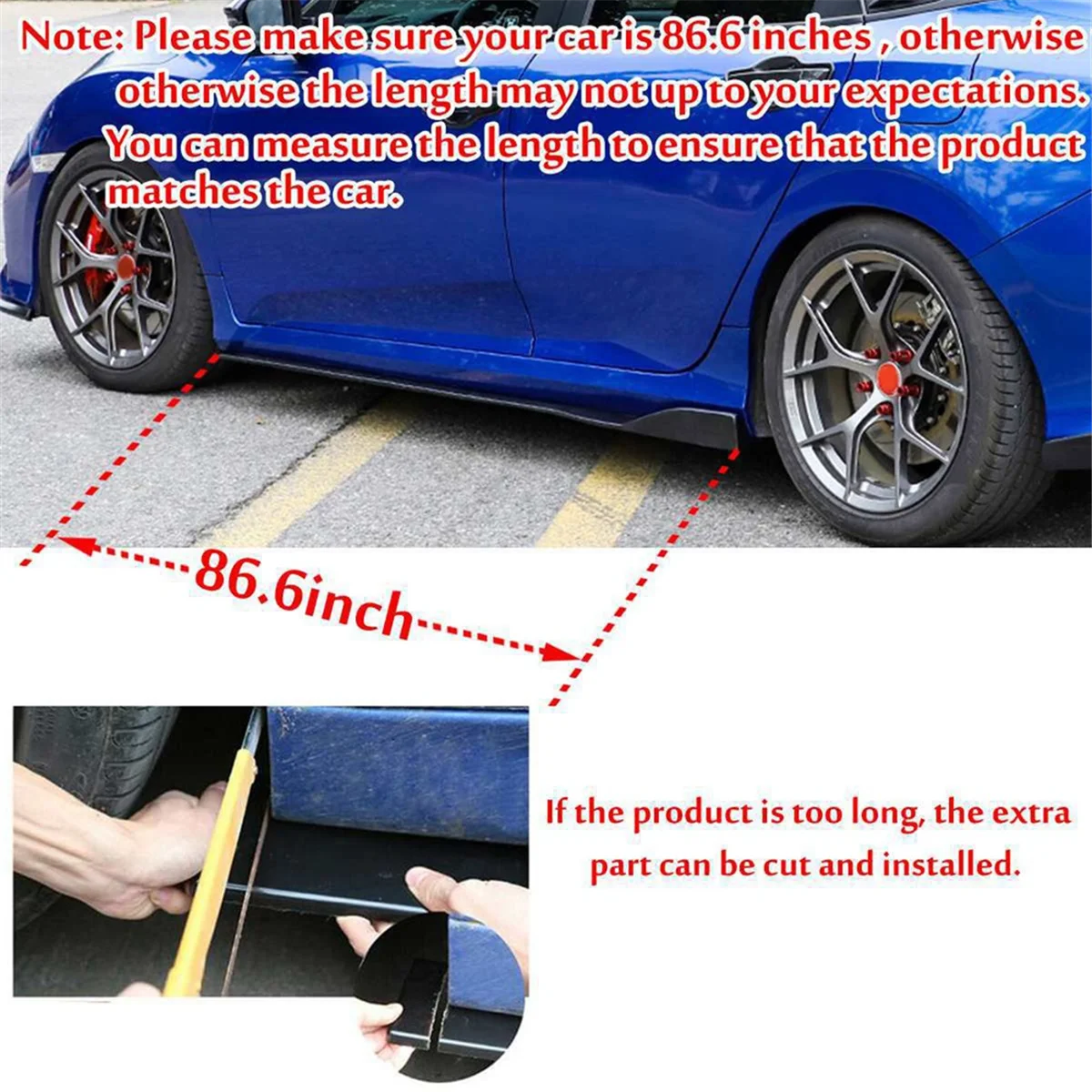 1 Set of 2.2M Small Anti-Collision Spoiler Four-Section Combined Side Skirt Modification Part Universal for Automobiles