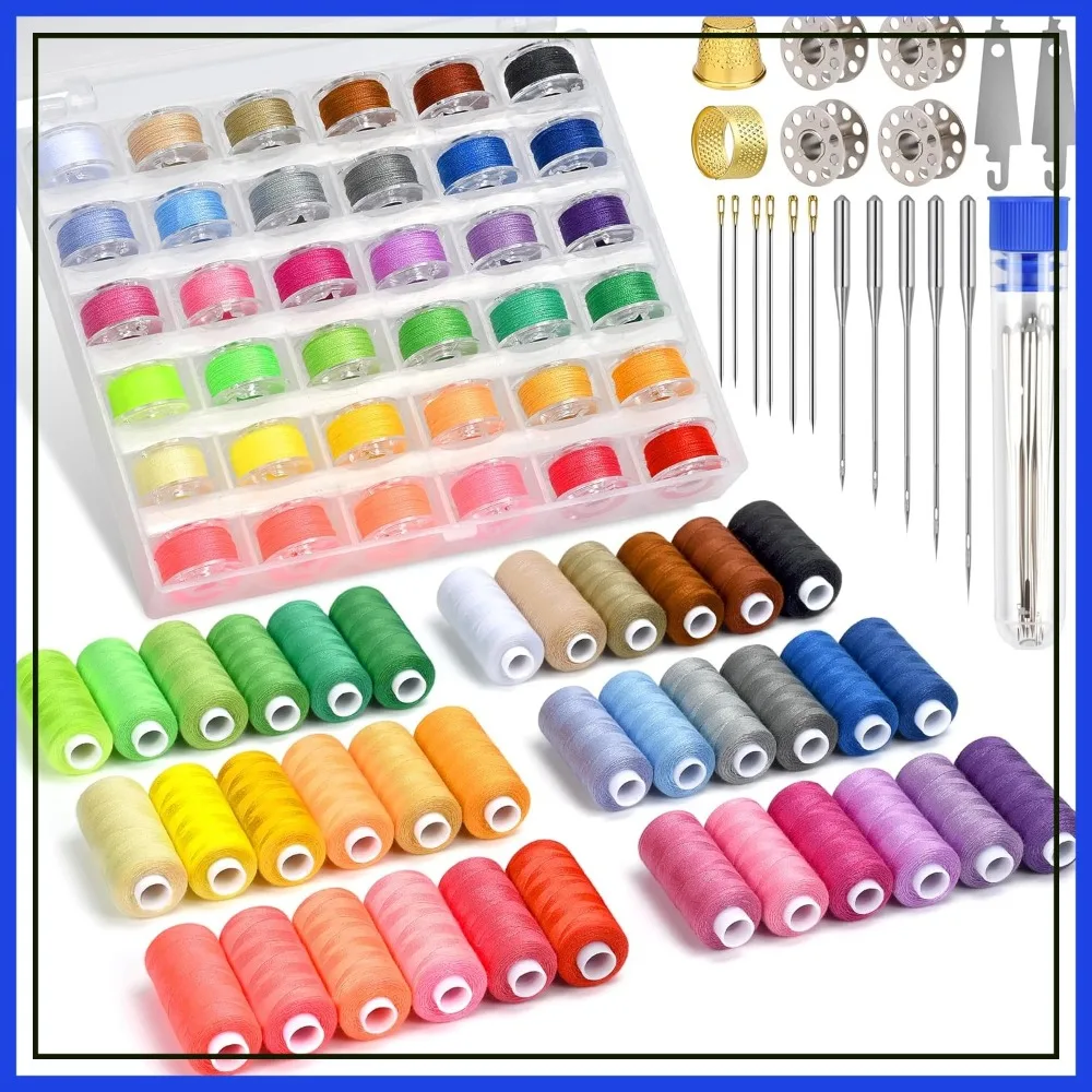 

140 Pcs Sewing Thread Kit, 36 Assorted Colors, 400 Yards Prewound Bobbins, 10 Needles for Universal Machines