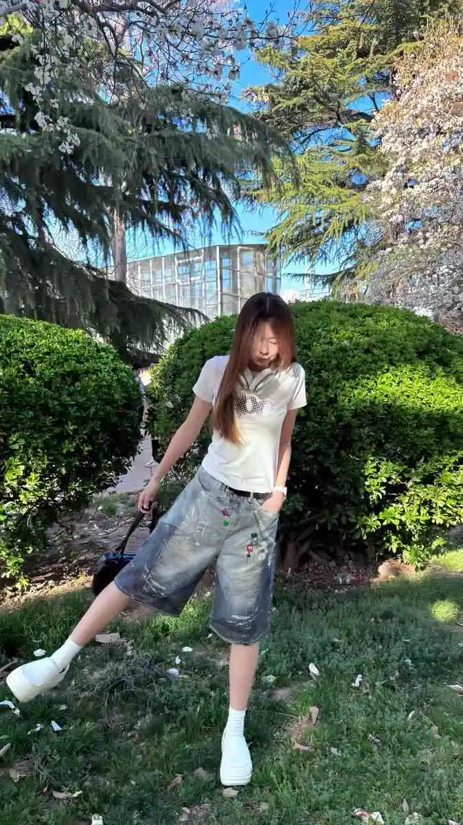 Vintage Graffiti Print Baggy Cargo Jeans Vrouwen Zomer Harajuku Blauw Y2k Denim Broek Japanse jaren 2000 Oversize Jean Broek