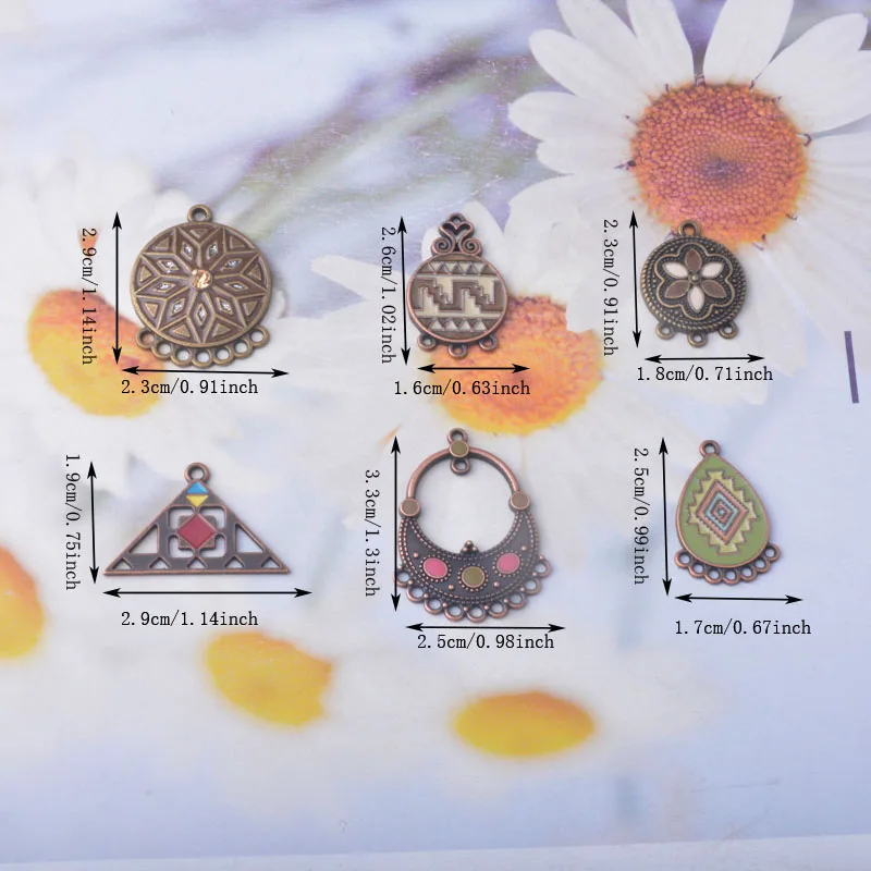 10 Stück/Set Boho Charms Verbinder Statement-Schmuckzubehör Braun Runde Dreieck-Verbinder Anhänger DIY Damenohrringe – Detail 4