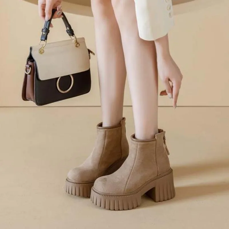 bottines-courtes-noires-de-11cm-pour-femmes-chaussettes-de-combat-talons-hauts-en-daim-chaussures-d'automne-a-enfiler-pour-femmes