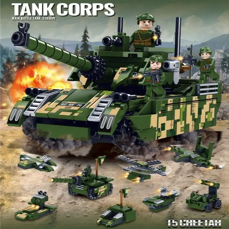 Modèles de véhicules de chars de combat militaires, figurines de soldats de l'armée, blocs de construction, jouets pour enfants, cadeau de Noël pour les garçons ﻿