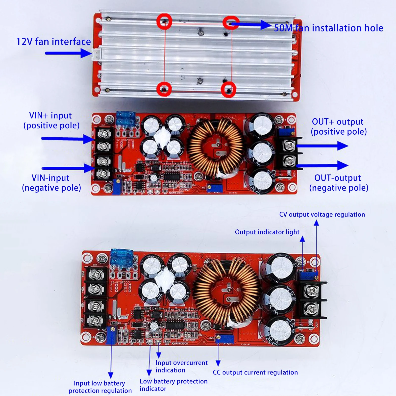 1200W 20A DC-DC Boost Converter Step Up Power Supply Module 10-60V to 12-90V Adjustable Voltage Regulators