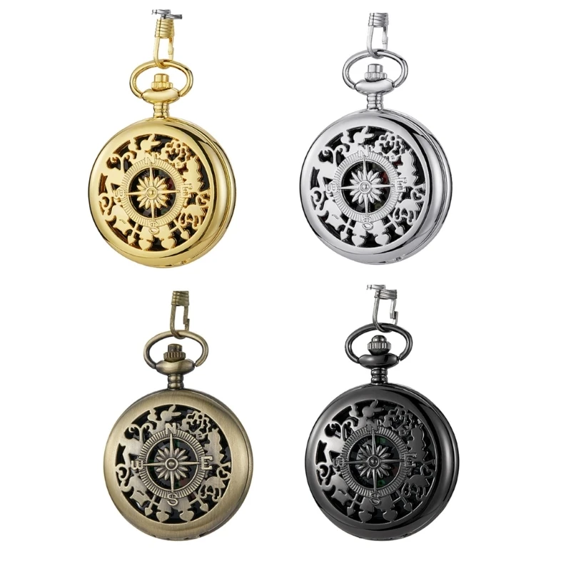 Multifunctional Pocket Watch Open Survival for Men Retro Hollow Out Pocket Watch with Clasp Chain Dropship