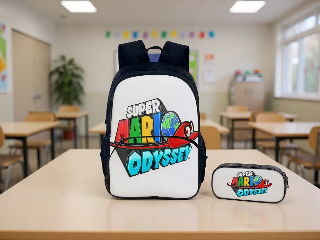 

2 in 1 Backpack Set- Little Boys Girls Super Mario Waterproof Rucksack and Pencil Case for Elementary Children