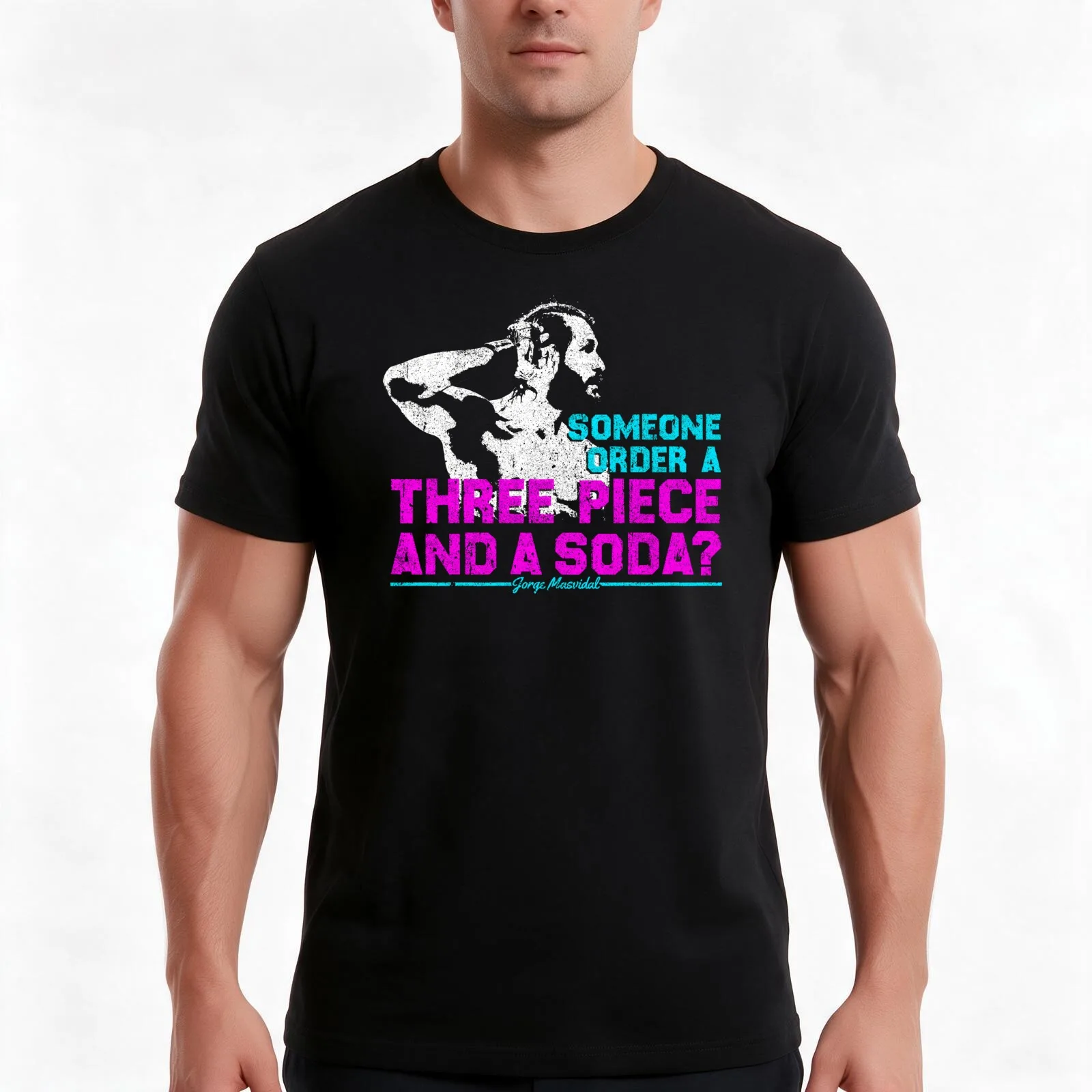 Three Piece And A Soda - Jorge Masvidal T-Shirt Summer Casual Cotton Tee Oversized Streetwear Tops Vintage Graphic Print