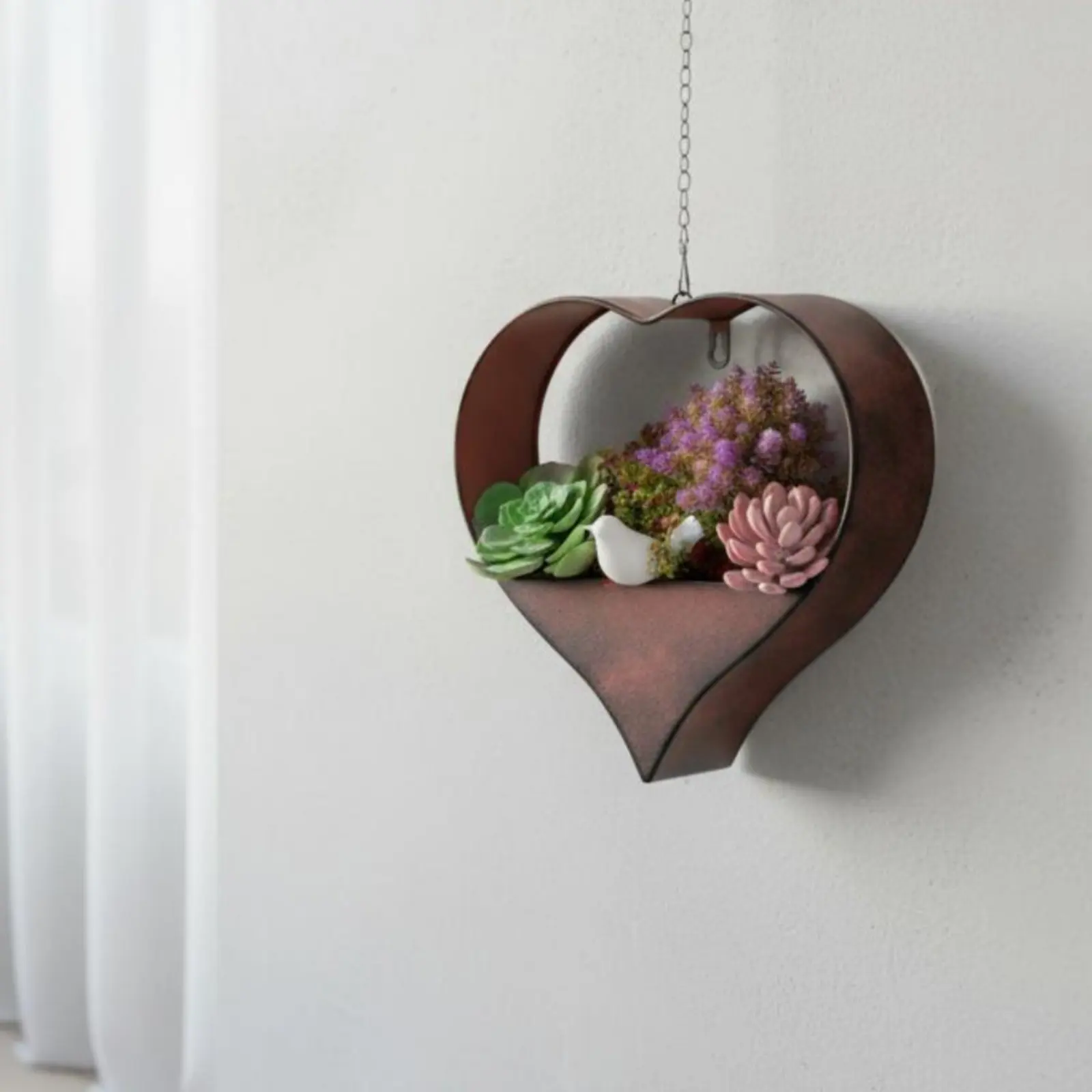 Heart Shaped Metal Planter Wall Mount Iron Flower Pot Rustic Hanging Cactus Holder Heart Shaped Plant Basket for Living Room