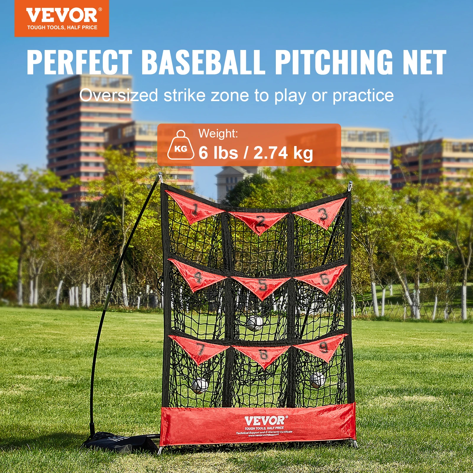 VEVOR 9 Hole Baseball Net Softball Baseball Training Equipment for Hitting Pitching Practice with Carry Bag for Youth and Adult