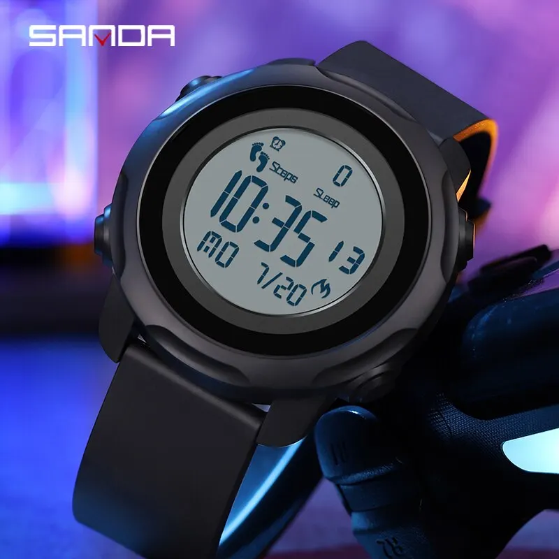 SANDA 2023 New Men Watches Sports Pedometer Calories 50M Waterproof LED Digital Watch Military Wristwatch Relogio Masculino