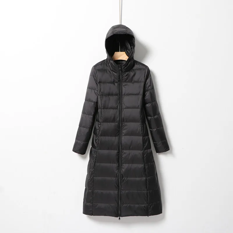 

Women Lightweight Long Down Jacket New Hooded White Duck Down Classic Coat Spring Autumn Winter Female Wind-Resistant Down Coat