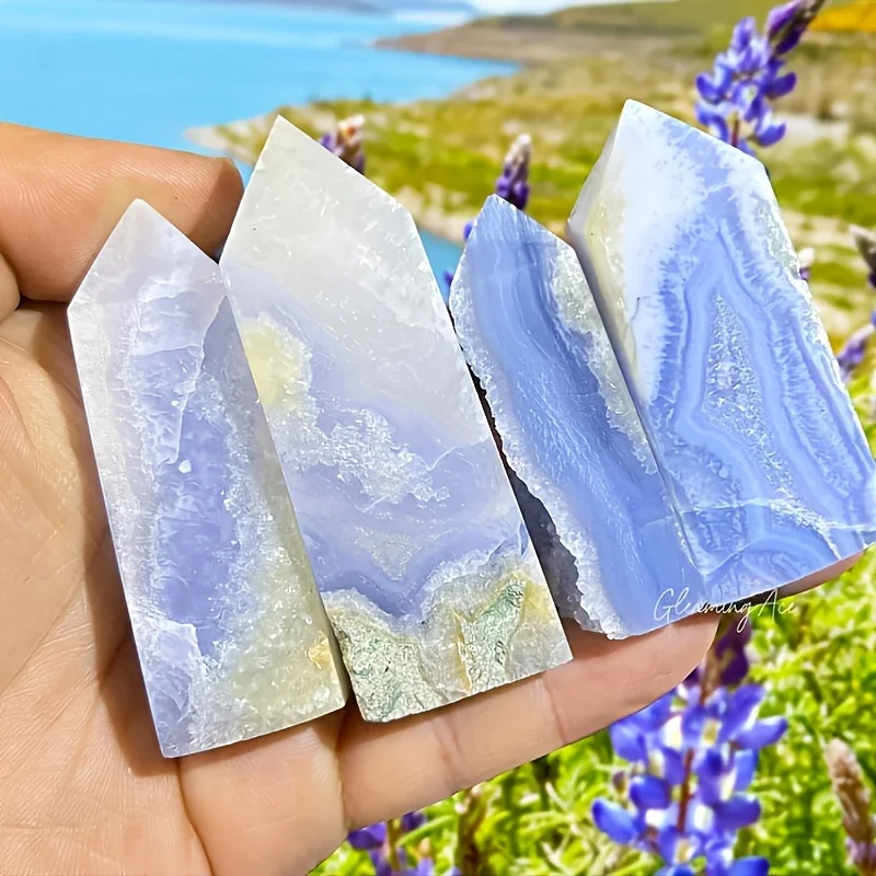 1 Blue Striped Agate Square Column, Perfectly Suited for Bohemian-Style Crafts, Ideal for Home and Office Decor