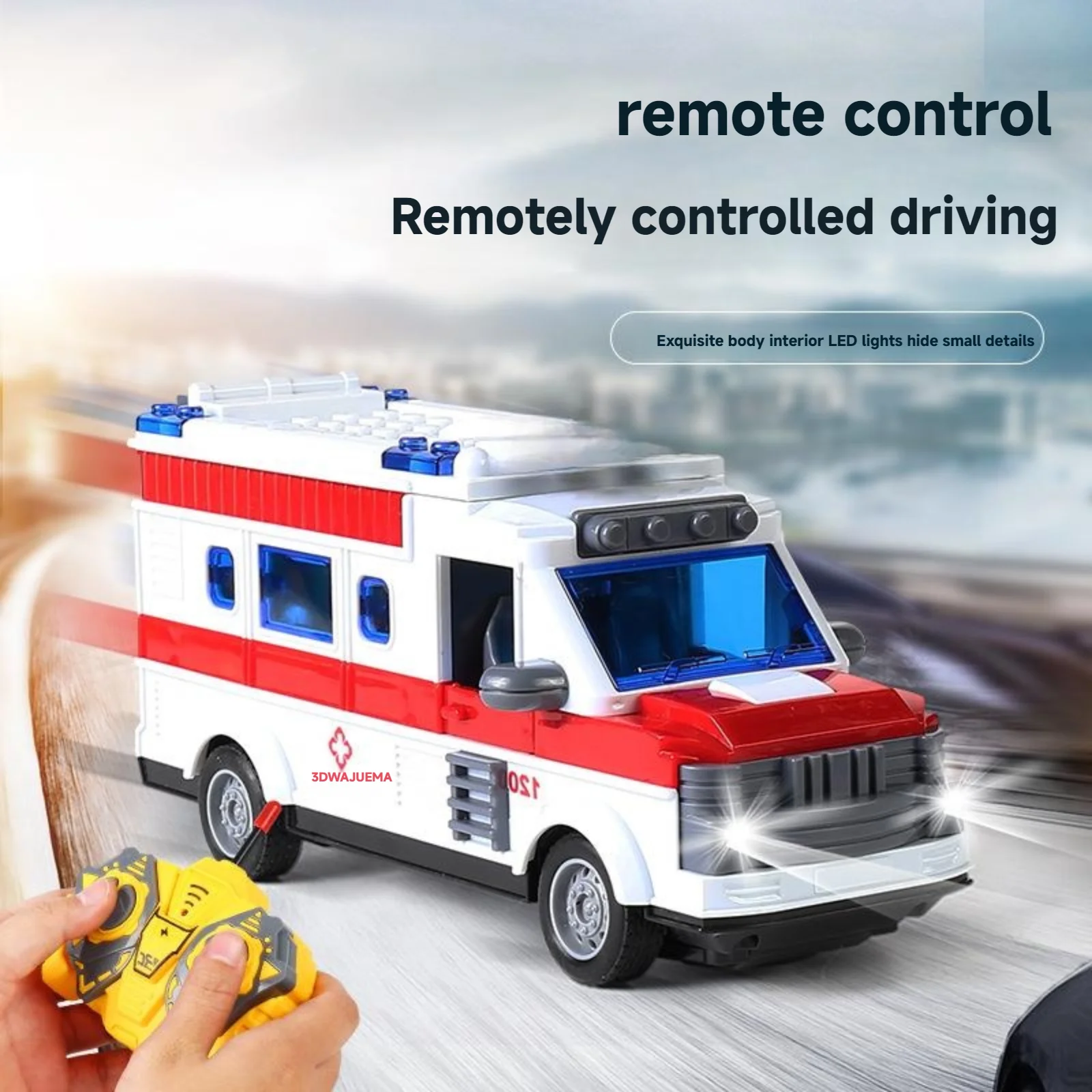 Remote control ambulance medical rescue car can open the door baby toy yellow school bus simulation model toy