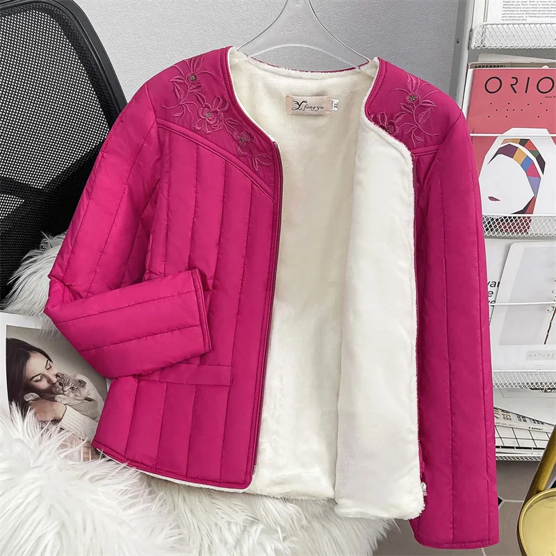 أسفل أسفل معطف سترات المرأة الجديدة الخريف الشتاء منتصف العمر المسنين الدافئة القطن وسادة مبطنة المخملية بطانة قصيرة أبلى السيدات #6