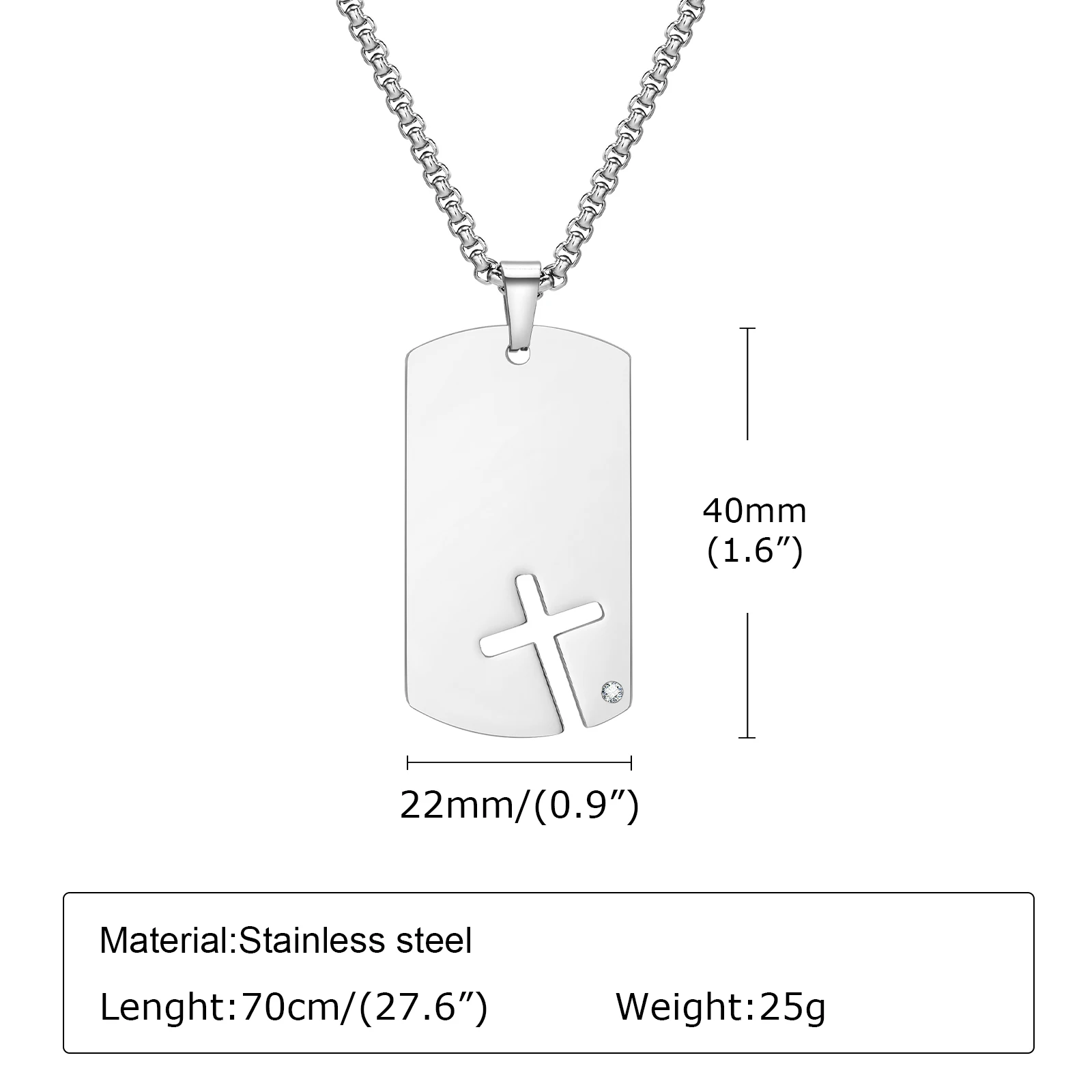 Mprain bow Side Cross Dog Tag Halsketten für Männer, wasserdichtes Edelstahl-Anhänger halsband mit Zirkonia, Box-Kette 70cm – Detail 6