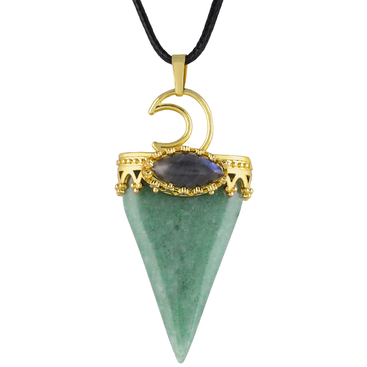 

Triangle Healing Crystal Point Stone Pendant Gold Plated Moon Oval Labradorite Charms For Jewelry Making DIY Necklace