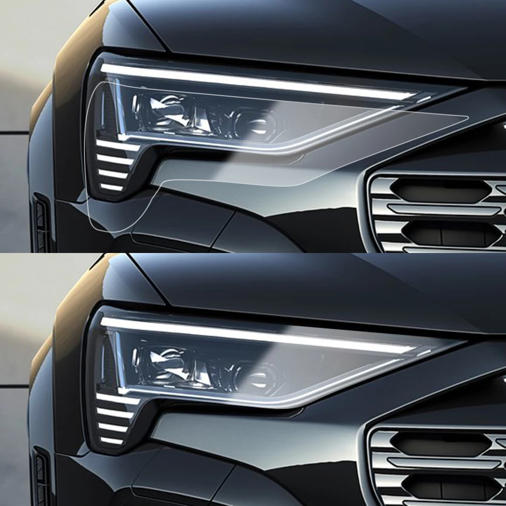 Car Headlight Protective Film For Audi Q7 Q8 TPU PPF Smoke Black Pre Cut Vinyl Wrap Anti-Scratch Custom Fit for Auto Light