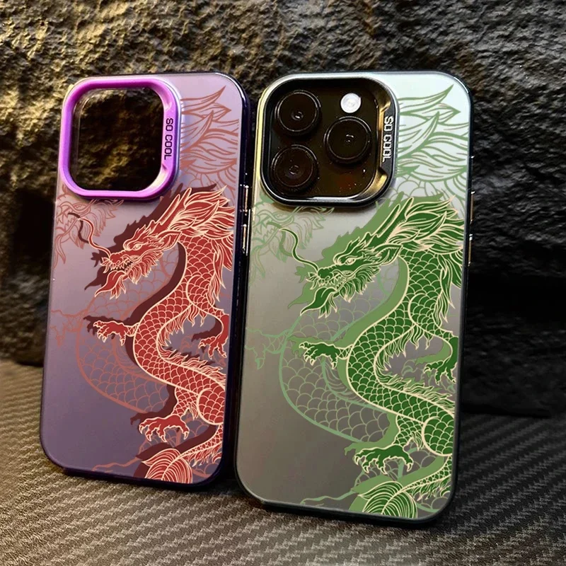 

Chinese Dragon Pattern Matte Laser Phone Case For iPhone 15 Cases iPhone 14 13 12 11 Pro Max XS XR X 7 8 Plus Plating Soft Cover