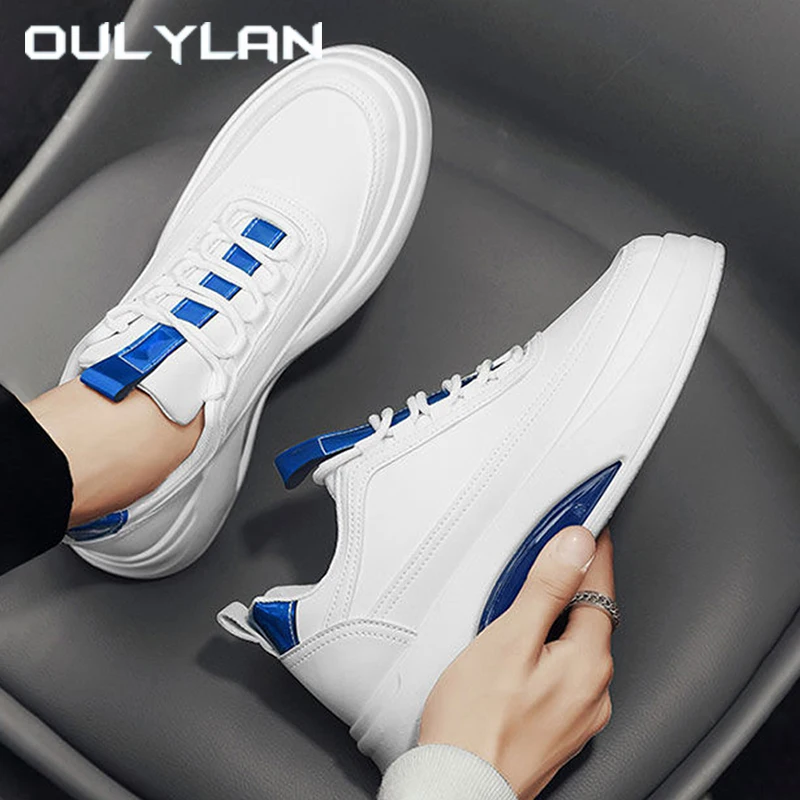 

Oulylan Male Casual Air Cushion Sneakers High Quality PU Leather Board Shoes Solid Color Sports Footwear Men Anti Skid Runshoes