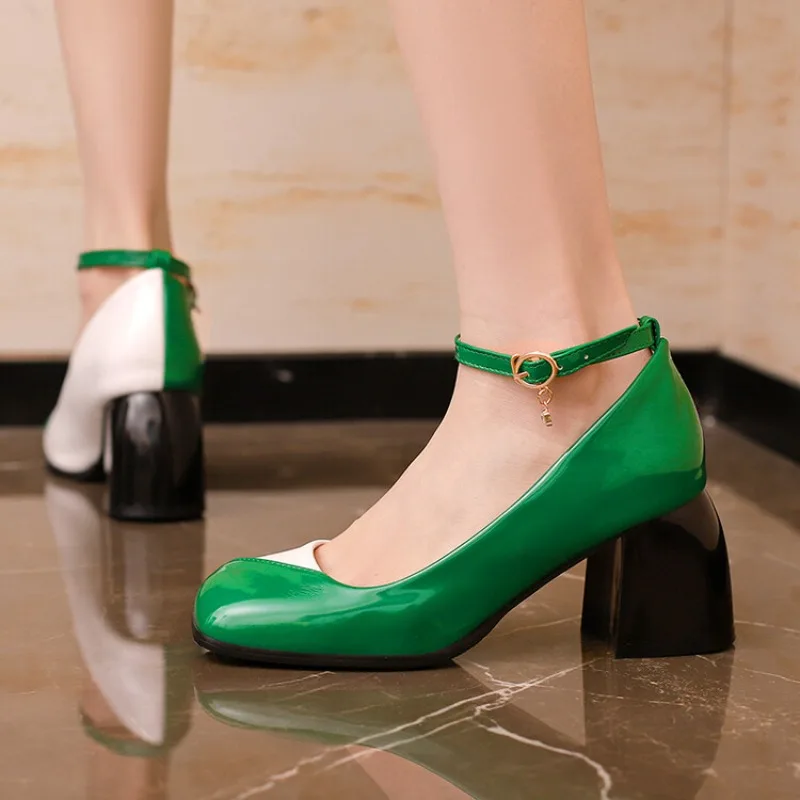 2026 Women's Summer Fashion High Heel Sandals New Color Blocked Decoration Irregular Square Heel Sexy Sandals Size 33-50