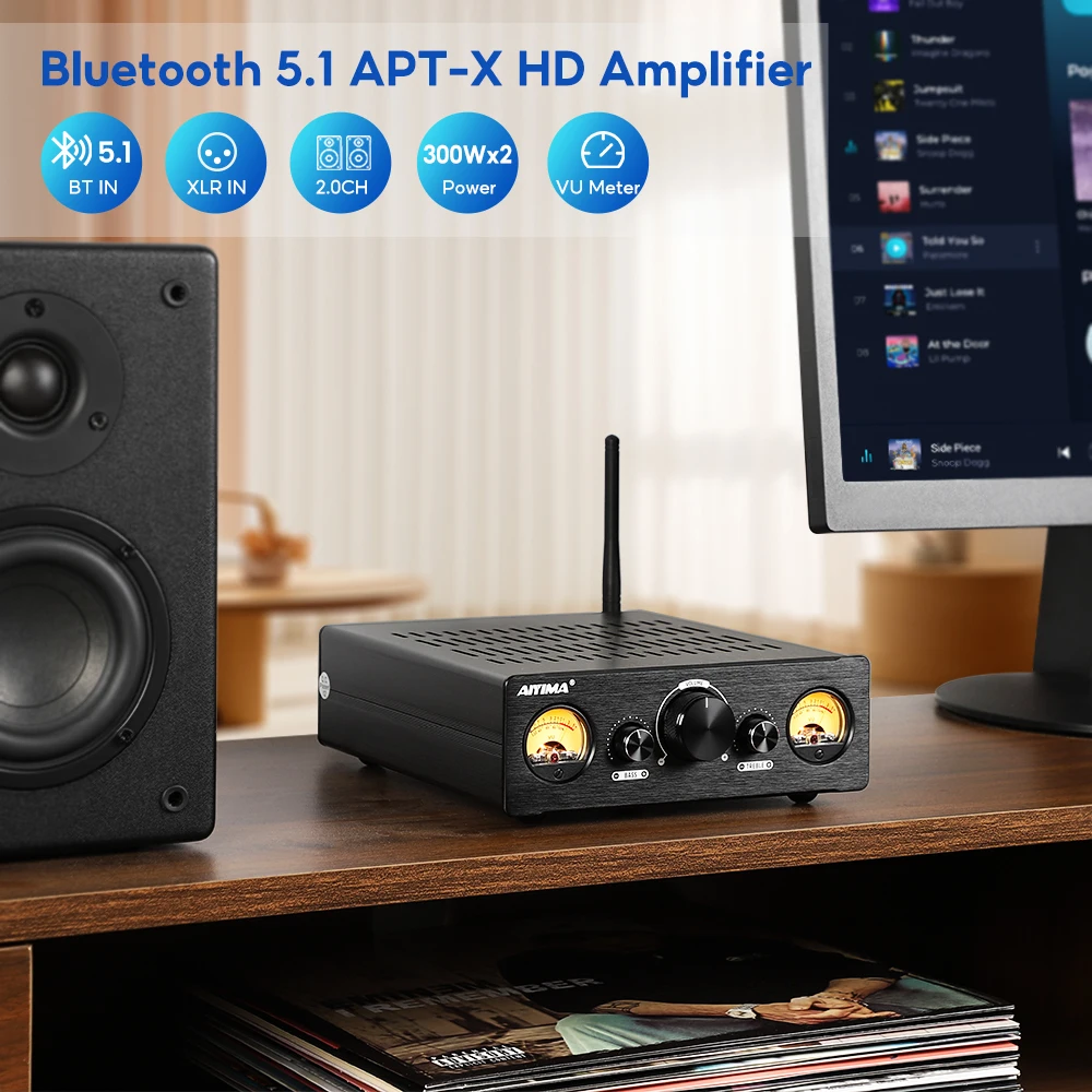 Imagem -05 - Aiyima-amplificador de Potência Bluetooth Hifi Amplificador Suporte Xlr Atpx-hd Alto-falantes Rca 300w x vu Meter 2.0 Casa